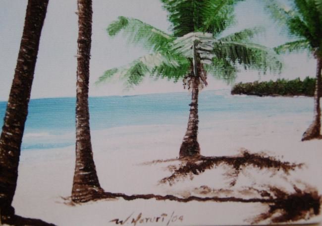 Pintura titulada "Playa palmeras" por William Maruri Londoño, Obra de arte original
