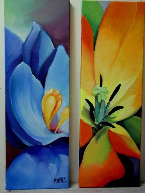 Painting titled "crocus tulipe" by Martine Woellet, Original Artwork, Oil