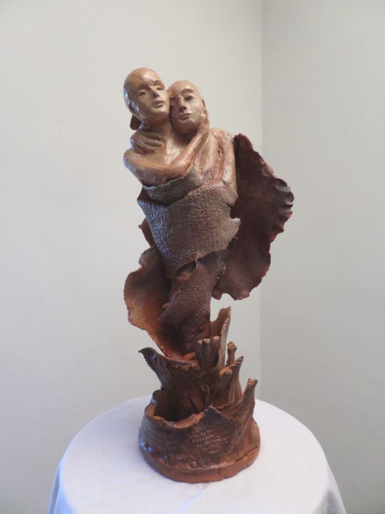 Sculpture intitulée "les inséparables" par Martine Woellet, Œuvre d'art originale