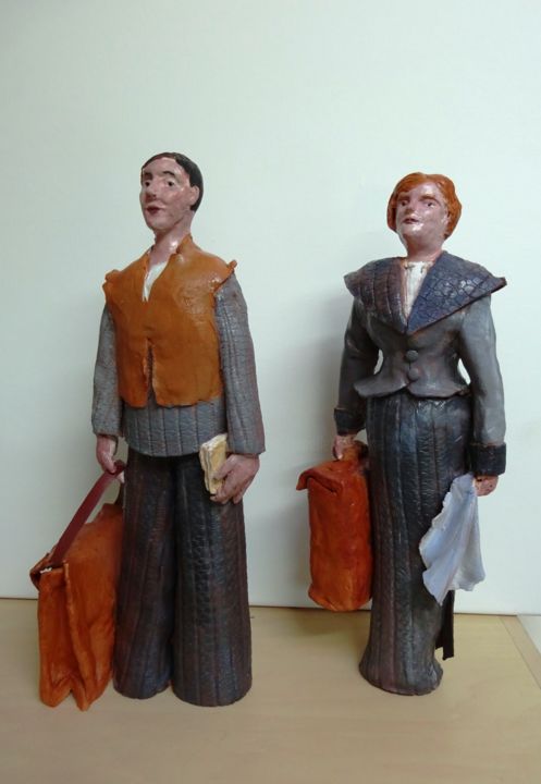 Sculpture intitulée "les voyageurs" par Martine Woellet, Œuvre d'art originale