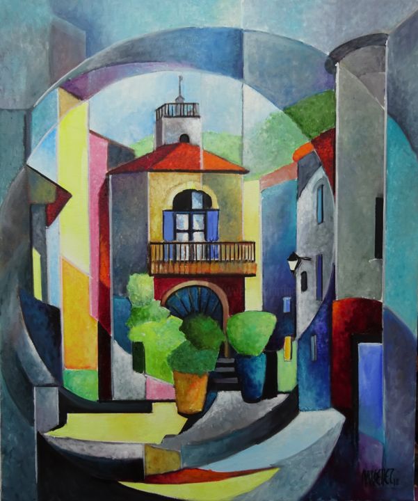 Painting titled "maison à Sauve" by Martine Woellet, Original Artwork, Oil