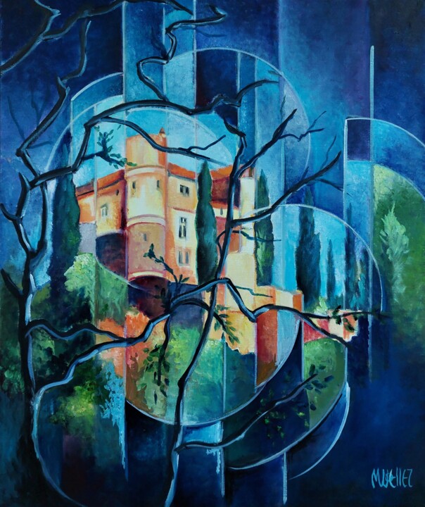 Pintura intitulada "le chateau de Sommi…" por Martine Woellet, Obras de arte originais, Óleo Montado em Armação em madeira