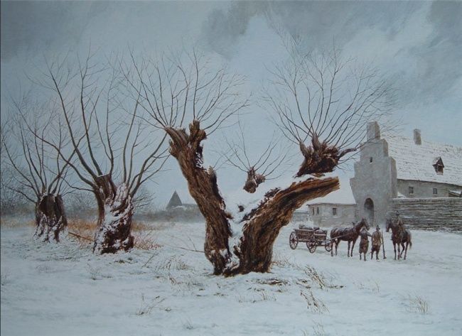 Painting titled "Winter" by Vadim Voitekhovitch, Original Artwork, Oil