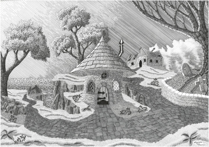 Drawing titled "Troll Hut" by Wojciech Baran, Original Artwork, Ink
