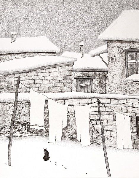 Рисунок под названием "зимний двор" - Николаевич, Подлинное произведение искусства