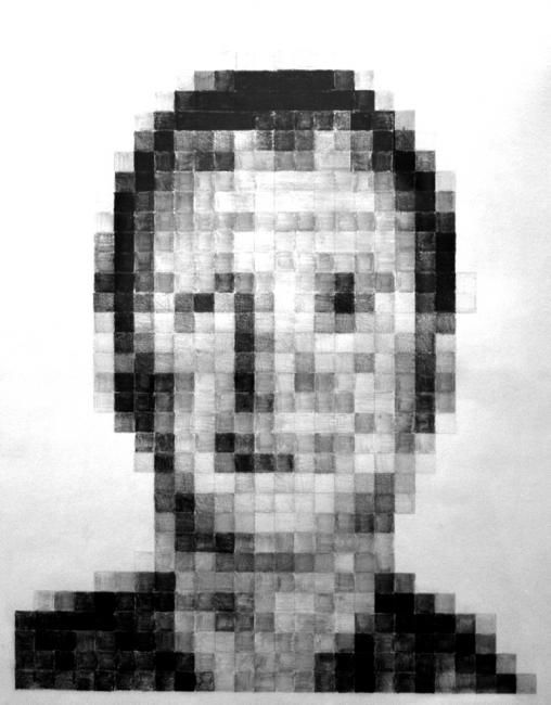 Schilderij getiteld "Selbstportrait Pixel" door Wolfgang Bastian, Origineel Kunstwerk
