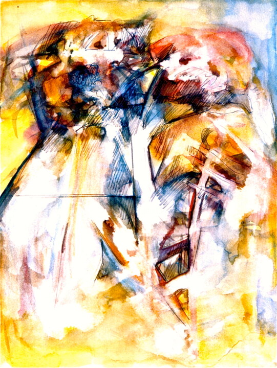 Painting titled "Begegnung mit dem T…" by Wolfgang Schmidt, Original Artwork, Watercolor