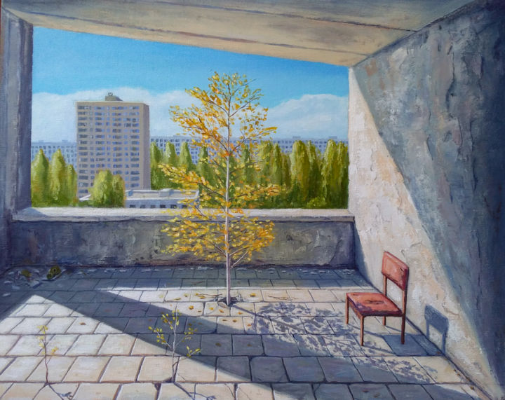 Painting titled "Autumn in Pripyat" by Oleg Lubitelev, Original Artwork, Oil