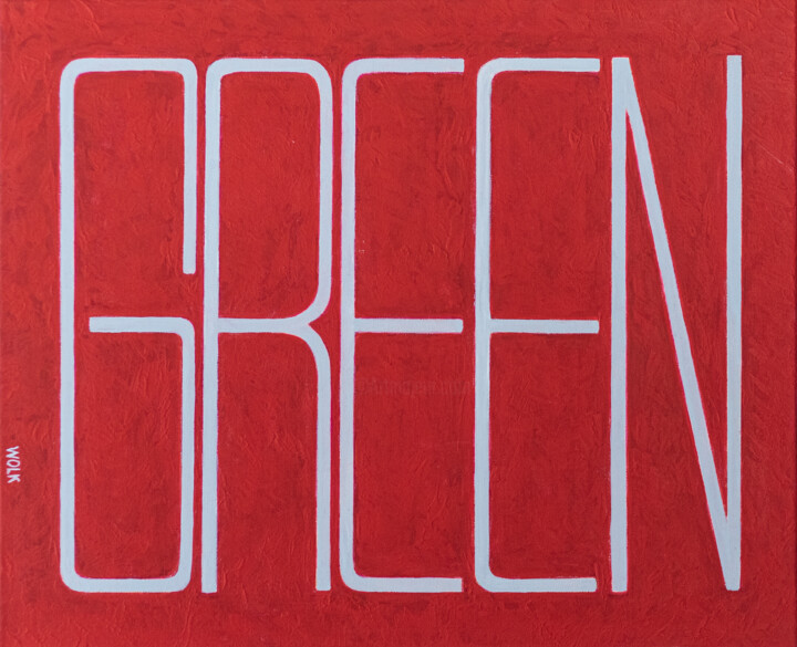 Schilderij getiteld "Orwell Green" door Wolk, Origineel Kunstwerk, Acryl Gemonteerd op Frame voor houten brancard