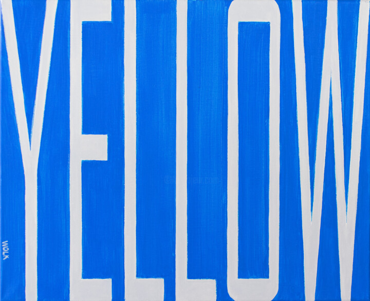 Schilderij getiteld "Orwell Yellow" door Wolk, Origineel Kunstwerk, Acryl Gemonteerd op Frame voor houten brancard