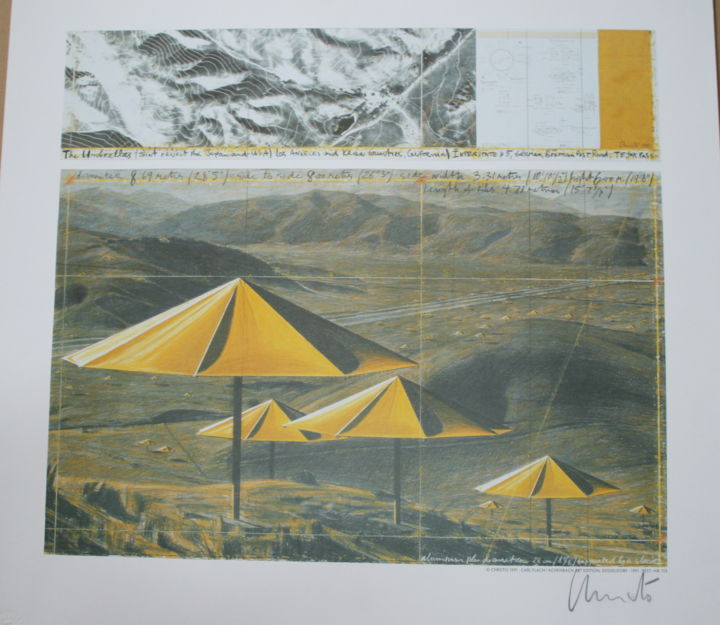 Painting titled "Christo - Umbrellas…" by Wolfgang Heinemann, Original Artwork