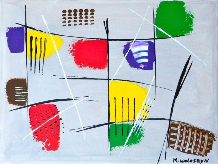Painting titled "Tableau toile coton…" by M.Woloszyn, Original Artwork, Acrylic
