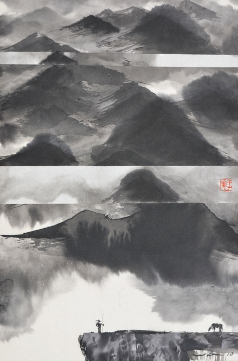 Schilderij getiteld "Cavalier solitaire…" door Wa Wong, Origineel Kunstwerk, Inkt