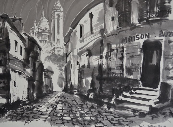 Peinture intitulée "Montmartre" par Wa Wong, Œuvre d'art originale, Encre