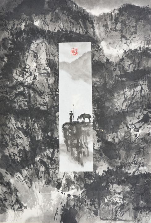 「Cavalier solitaire…」というタイトルの絵画 Wa Wongによって, オリジナルのアートワーク, インク