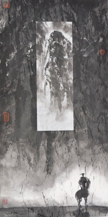 Peinture intitulée "Cavalier solitaire…" par Wa Wong, Œuvre d'art originale, Encre