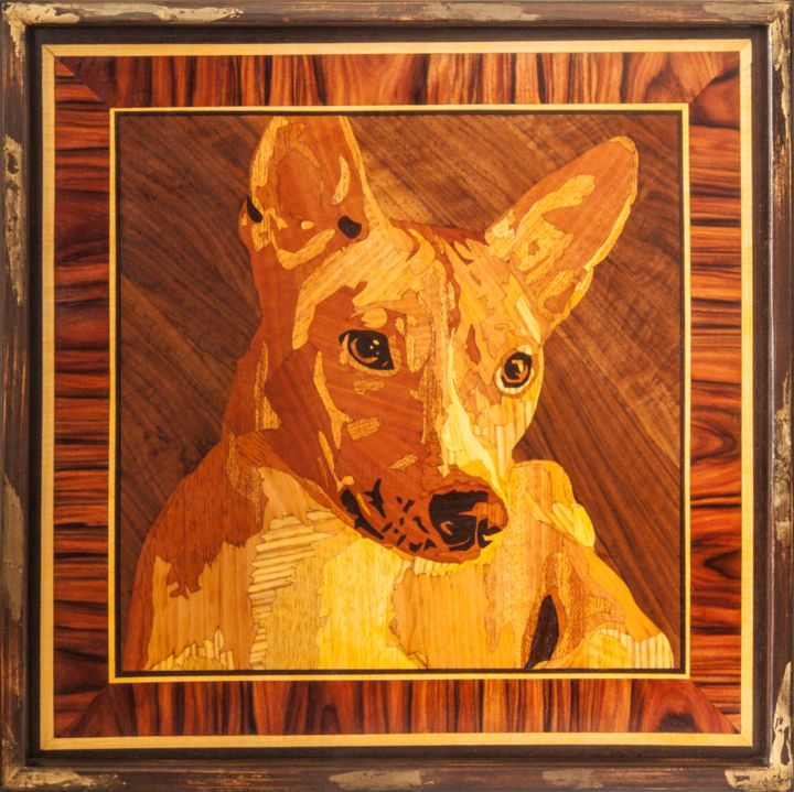 Painting titled "Marquetry panel. Ba…" by Woodins, Original Artwork, Mosaic Mounted on Wood Panel