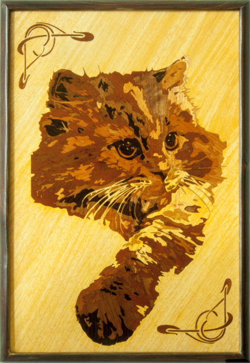 Painting titled "Marquetry panel. Ki…" by Woodins, Original Artwork, Wood Mounted on Wood Panel