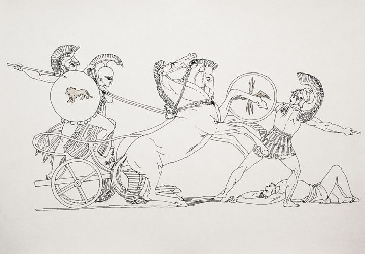 Painting titled "The Battle" by Mikhail Solovyov, Original Art, Ink