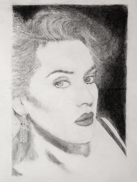 Painting titled "Kate Winslet" by Mikhail Solovyov, Original Art, Graphite