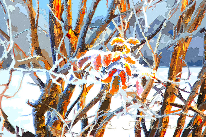 Painting titled "Замерзшие листья" by Vladimir Kaliagin, Original Artwork, Other