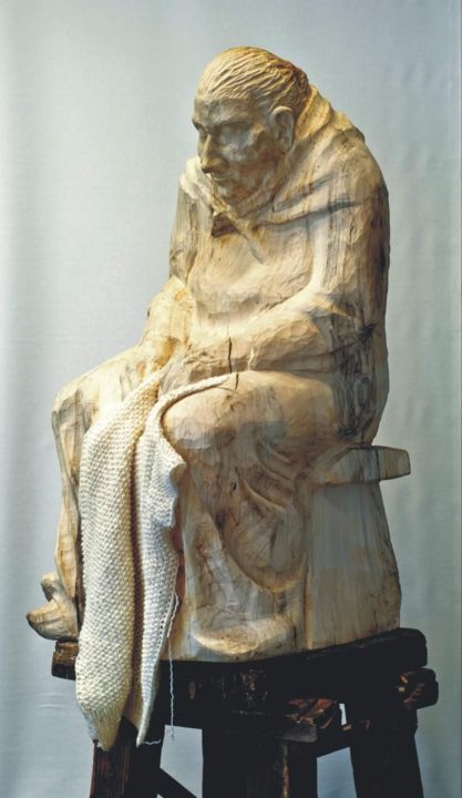 Sculptuur getiteld "Babcia" door Agata, Origineel Kunstwerk, Hout
