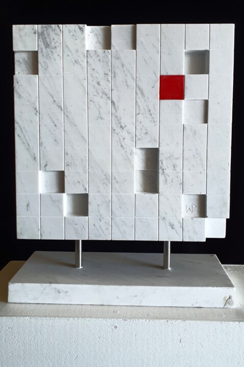 Sculpture titled "RED SUDOKU" by Wojciech Pietranik, Original Artwork, Stone