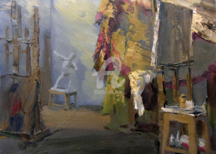 Картина под названием "В мастерской" - Борис Студенцов, Подлинное произведение искусства, Масло