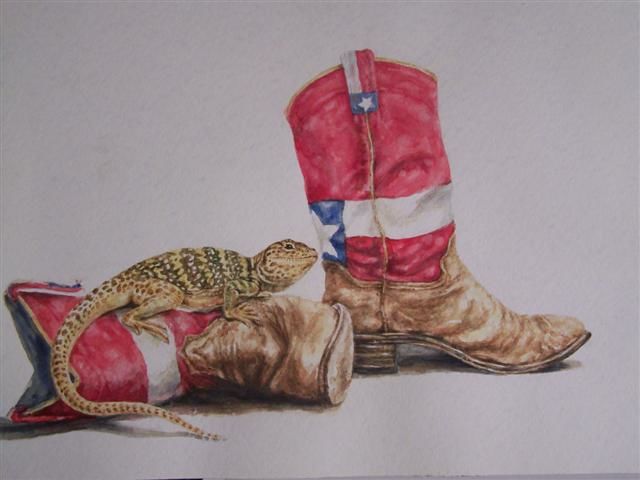 Malerei mit dem Titel "lizard boots" von Ralph Rivello, Original-Kunstwerk, Öl