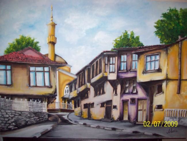 "Bursa'da bir Sokak" başlıklı Tablo Mukadder Uysal tarafından, Orijinal sanat