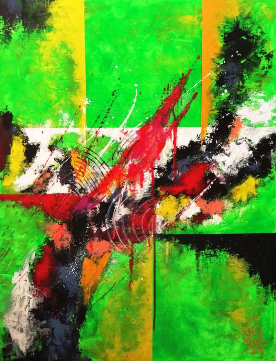 Painting titled "In Green" by X.K Thalassinos, Original Artwork, Acrylic