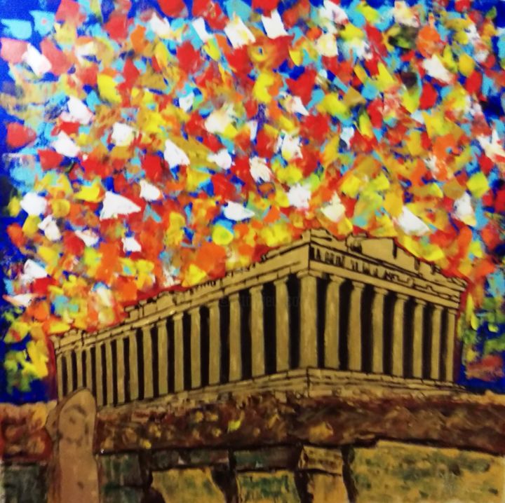 Malerei mit dem Titel "Acropolis, the Holy…" von X.K Thalassinos, Original-Kunstwerk, Acryl