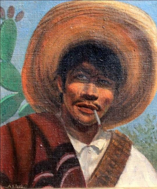Картина под названием ""Indio con cigarro"" - X-Pena, Подлинное произведение искусства