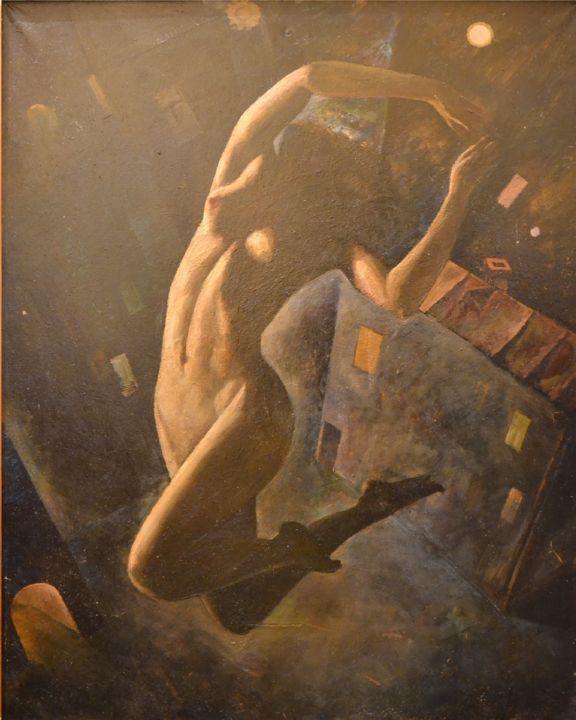 Картина под названием "Падение из окна" - Вячеслав Чупраков, Подлинное произведение искусства, Масло