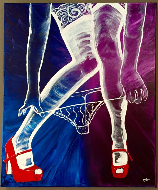 Painting titled "Sexy Attitude" by Xale, Original Artwork, Acrylic Mounted on Wood Stretcher frame