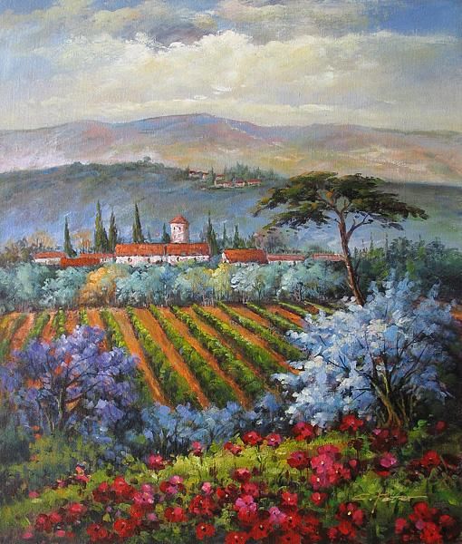 Painting titled "Champs de Lavande" by Su Guan Nan, Original Artwork