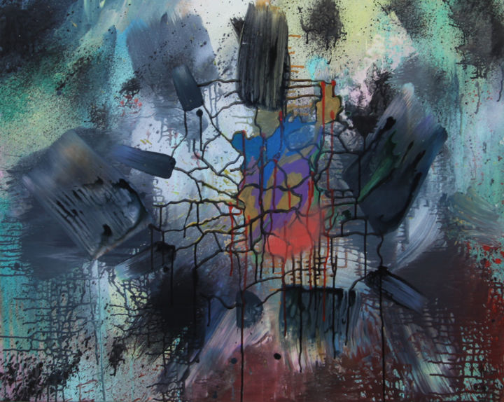 Картина под названием "paranoïa" - Xav Abstract, Подлинное произведение искусства, Акрил Установлен на Деревянная рама для н…