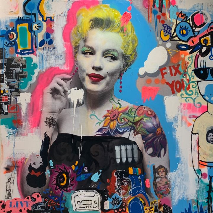 Картина под названием "Marilyn fix you" - Xavi Garcia, Подлинное произведение искусства, Акрил Установлен на Деревянная рама…