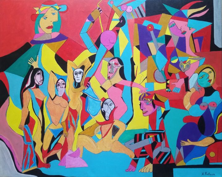 Painting titled "Señoritas" by Xavier Palacin, Original Artwork, Acrylic