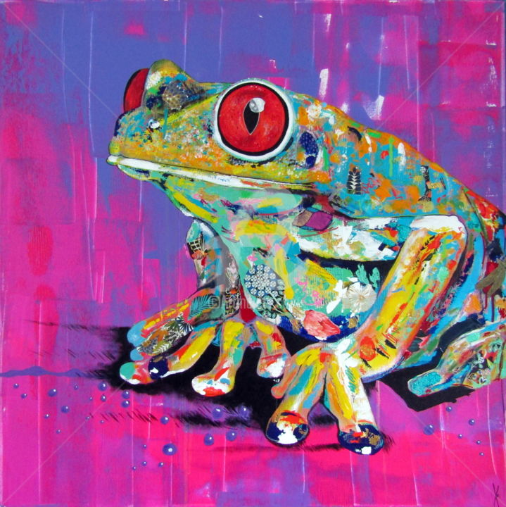 Painting titled "Grenouille" by Xc, Original Artwork, Acrylic