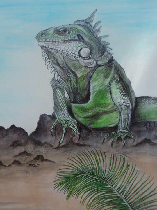 Pintura titulada "iguane.jpg" por Xavier De Lacaze, Obra de arte original