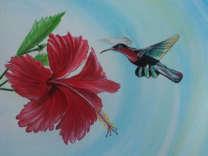 Pintura titulada "le-colibri-et-son-h…" por Xavier De Lacaze, Obra de arte original