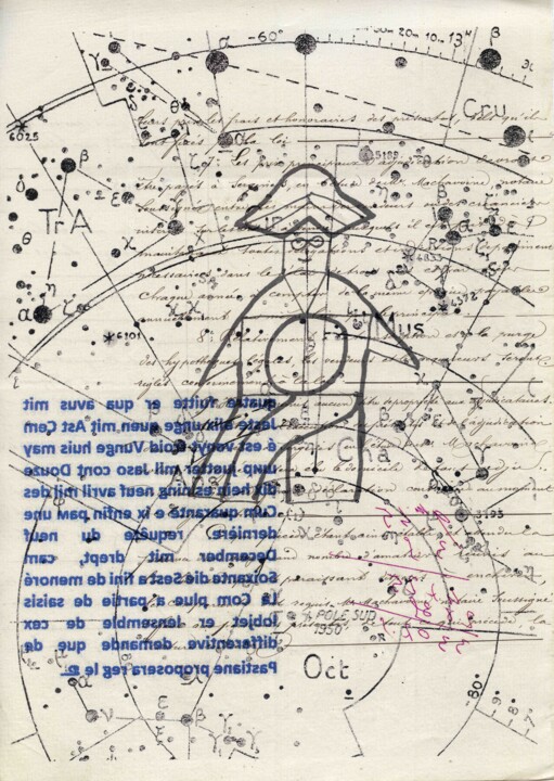 Gravures & estampes intitulée "Cosmographie #10" par Xavier Debeerst, Œuvre d'art originale, Monotype