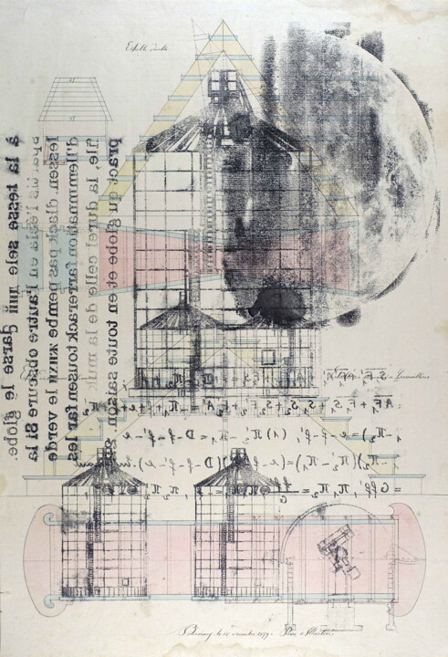 Druckgrafik mit dem Titel "Cosmographie #23" von Xavier Debeerst, Original-Kunstwerk, Monotypie