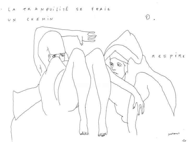 Рисунок под названием "Traversée #10" - Xavier Devaud, Подлинное произведение искусства, Чернила