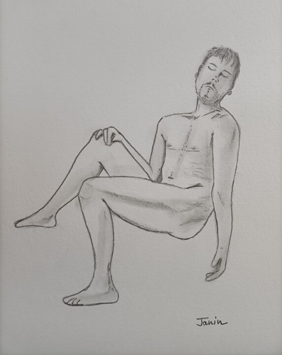Dessin intitulée "Etude l'homme nu" par Xavier Laurent Janin, Œuvre d'art originale, Crayon