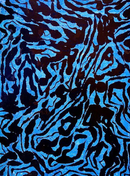 Painting titled "ZEBRA BLUE" by Xaro, Original Artwork, Acrylic Mounted on Wood Panel