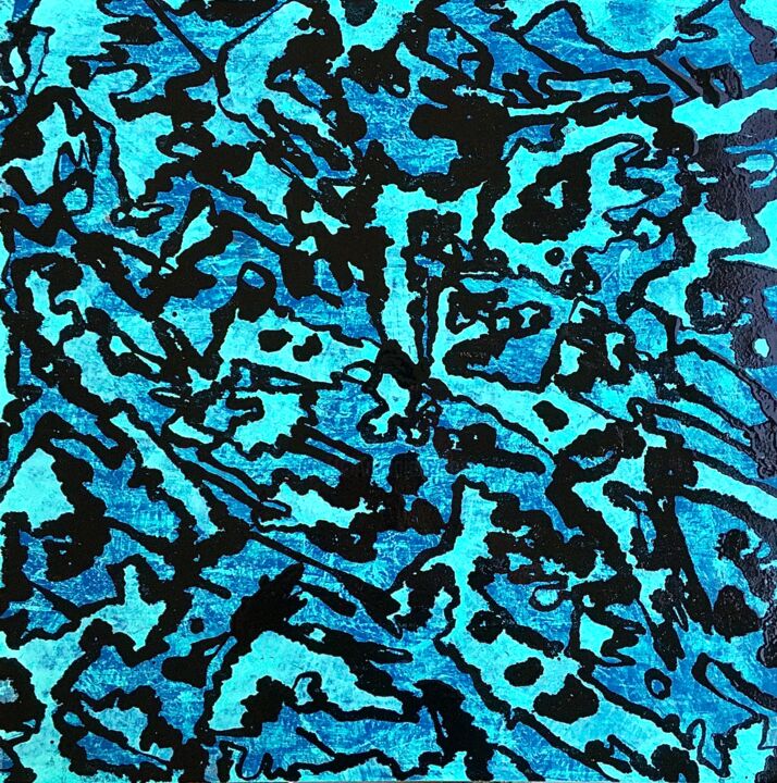 제목이 "Blue Odyssey"인 미술작품 Xaro로, 원작, 아크릴 목재 패널에 장착됨