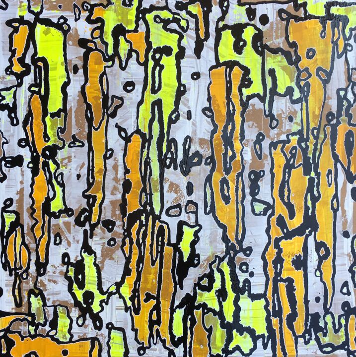 Painting titled "GRAPHIC BARK 16" by Xaro, Original Artwork, Acrylic Mounted on Wood Panel
