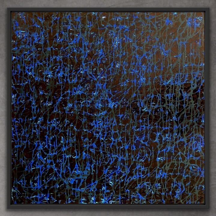 「DRIPPING Blue Grey…」というタイトルの絵画 Xaroによって, オリジナルのアートワーク, アクリル ウッドパネルにマウント